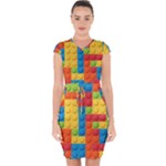 Lego Bricks, Colorful Dots Background Capsleeve Drawstring Dress 