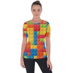 Lego Bricks, Colorful Dots Background Shoulder Cut Out Short Sleeve Top