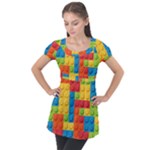 Lego Bricks, Colorful Dots Background Puff Sleeve Tunic Top