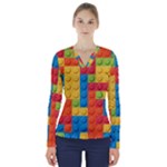 Lego Bricks, Colorful Dots Background V-Neck Long Sleeve Top