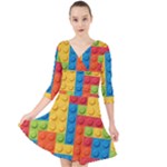 Lego Bricks, Colorful Dots Background Quarter Sleeve Front Wrap Dress