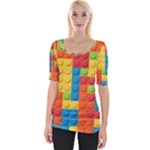 Lego Bricks, Colorful Dots Background Wide Neckline T-Shirt