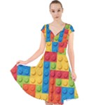 Lego Bricks, Colorful Dots Background Cap Sleeve Front Wrap Midi Dress