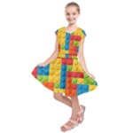 Lego Bricks, Colorful Dots Background Kids  Short Sleeve Dress