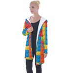 Lego Bricks, Colorful Dots Background Longline Hooded Cardigan