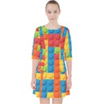 Lego Bricks, Colorful Dots Background Quarter Sleeve Pocket Dress