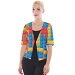 Lego Bricks, Colorful Dots Background Cropped Button Cardigan