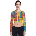 Lego Bricks, Colorful Dots Background Long Sleeve Zip Up Bomber Jacket