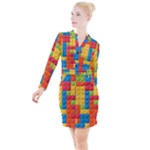 Lego Bricks, Colorful Dots Background Button Long Sleeve Dress