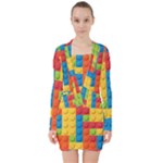 Lego Bricks, Colorful Dots Background V-neck Bodycon Long Sleeve Dress