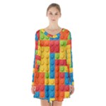 Lego Bricks, Colorful Dots Background Long Sleeve Velvet V-neck Dress