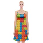 Lego Bricks, Colorful Dots Background Spaghetti Strap Velvet Dress