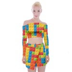 Lego Bricks, Colorful Dots Background Off Shoulder Top with Mini Skirt Set