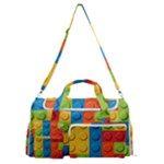 Lego Bricks, Colorful Dots Background Sports Gym Duffle Bag with Shoe Compartment