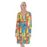 Lego Bricks, Colorful Dots Background Long Sleeve Velvet Front Wrap Dress