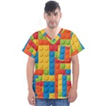 Lego Bricks, Colorful Dots Background Men s V-Neck Scrub Top