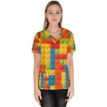 Lego Bricks, Colorful Dots Background Women s V-Neck Scrub Top