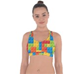 Lego Bricks, Colorful Dots Background Cross String Back Sports Bra