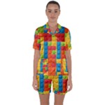 Lego Bricks, Colorful Dots Background Satin Short Sleeve Pajamas Set