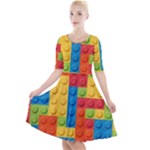 Lego Bricks, Colorful Dots Background Quarter Sleeve A-Line Dress