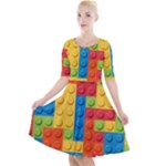 Lego Bricks, Colorful Dots Background Quarter Sleeve A-Line Dress With Pockets