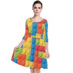 Lego Bricks, Colorful Dots Background Quarter Sleeve Waist Band Dress