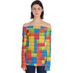 Lego Bricks, Colorful Dots Background Off Shoulder Long Sleeve Top