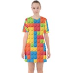 Lego Bricks, Colorful Dots Background Sixties Short Sleeve Mini Dress