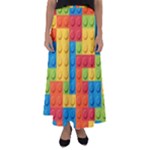 Lego Bricks, Colorful Dots Background Flared Maxi Skirt