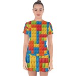 Lego Bricks, Colorful Dots Background Drop Hem Mini Chiffon Dress