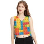 Lego Bricks, Colorful Dots Background V-Neck Cropped Tank Top