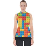 Lego Bricks, Colorful Dots Background Mock Neck Shell Top