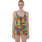 Lego Bricks, Colorful Dots Background Tie Front Two Piece Tankini