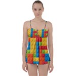 Lego Bricks, Colorful Dots Background Babydoll Tankini Set