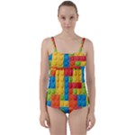 Lego Bricks, Colorful Dots Background Twist Front Tankini Set