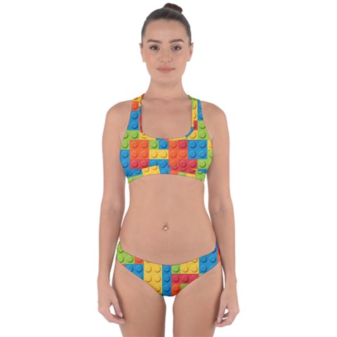 Lego Bricks, Colorful Dots Background Cross Back Hipster Bikini Set from ArtsNow.com