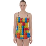 Lego Bricks, Colorful Dots Background Babydoll Tankini Top