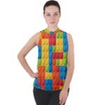 Lego Bricks, Colorful Dots Background Mock Neck Chiffon Sleeveless Top