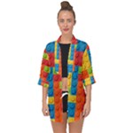 Lego Bricks, Colorful Dots Background Open Front Chiffon Kimono