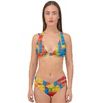 Lego Bricks, Colorful Dots Background Double Strap Halter Bikini Set