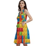 Lego Bricks, Colorful Dots Background Sleeveless V-Neck Skater Dress with Pockets