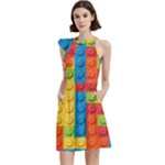 Lego Bricks, Colorful Dots Background Cocktail Party Halter Sleeveless Dress With Pockets