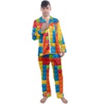 Lego Bricks, Colorful Dots Background Men s Long Sleeve Satin Pajamas Set