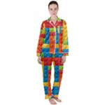 Lego Bricks, Colorful Dots Background Women s Long Sleeve Satin Pajamas Set	