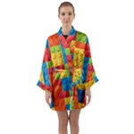 Lego Bricks, Colorful Dots Background Long Sleeve Satin Kimono