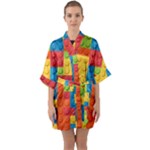 Lego Bricks, Colorful Dots Background Half Sleeve Satin Kimono 