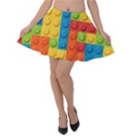 Lego Bricks, Colorful Dots Background Velvet Skater Skirt