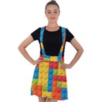 Lego Bricks, Colorful Dots Background Velvet Suspender Skater Skirt