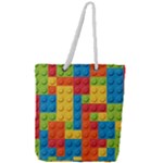 Lego Bricks, Colorful Dots Background Full Print Rope Handle Tote (Large)