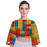 Lego Bricks, Colorful Dots Background Tie Back Butterfly Sleeve Chiffon Top